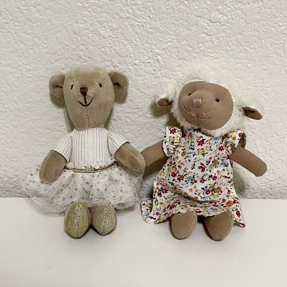Creative CO-OP Mini Plush Ballerina Bear and Lamb in a Floral Dress Lot 6" - Picture 1 of 12